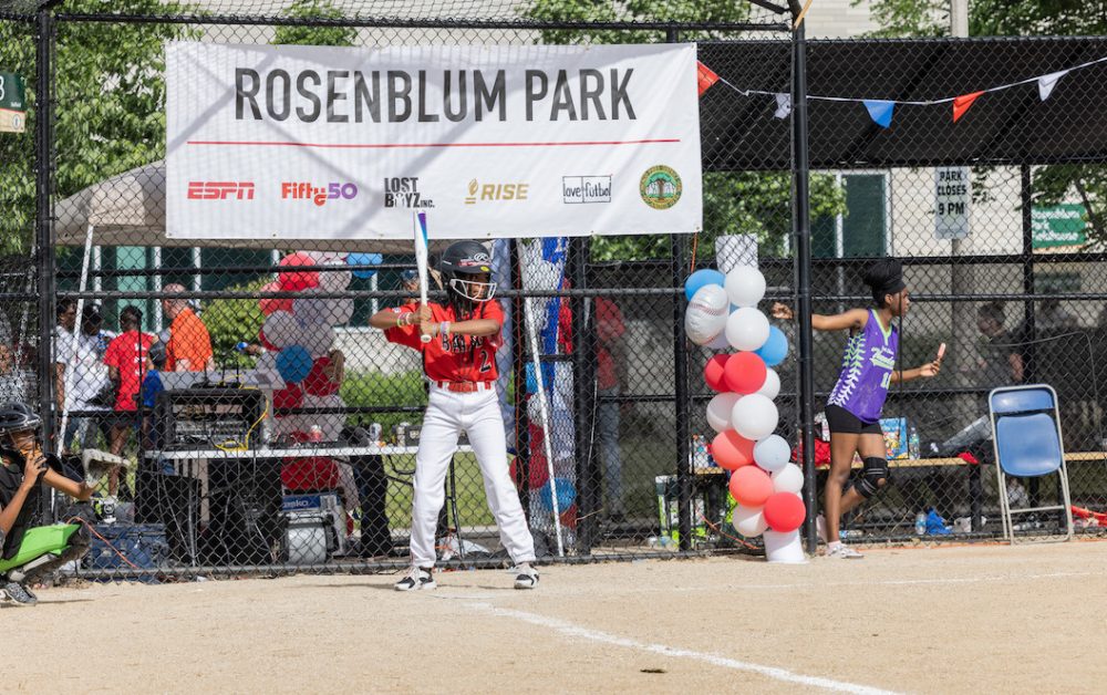 Kid at bat at Rosenblum Park